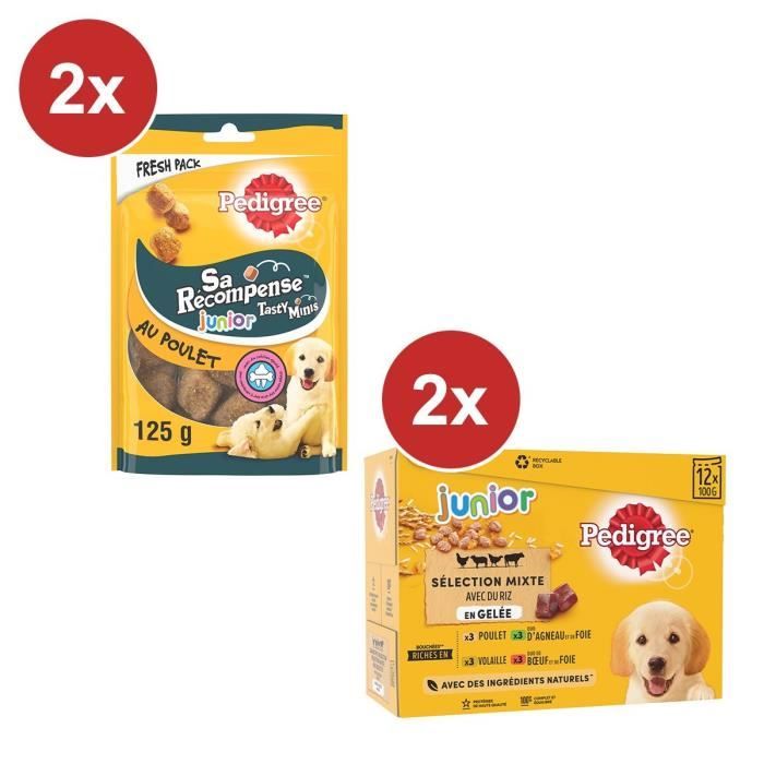 Comparer les prix de Box pour chiot PEDIGREE - 2 sachets de Friandises + Repas en gelée (24x100g)