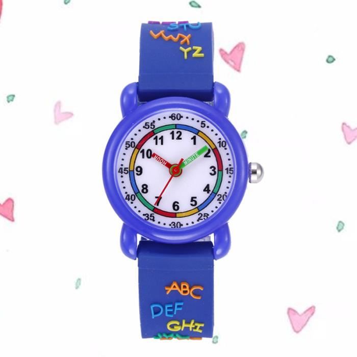 Montre éducative Pour Enfants étanche - Motifs Bande Dessinée - Apprentissage De L'heure - Cadran Clair - Couleur Violette