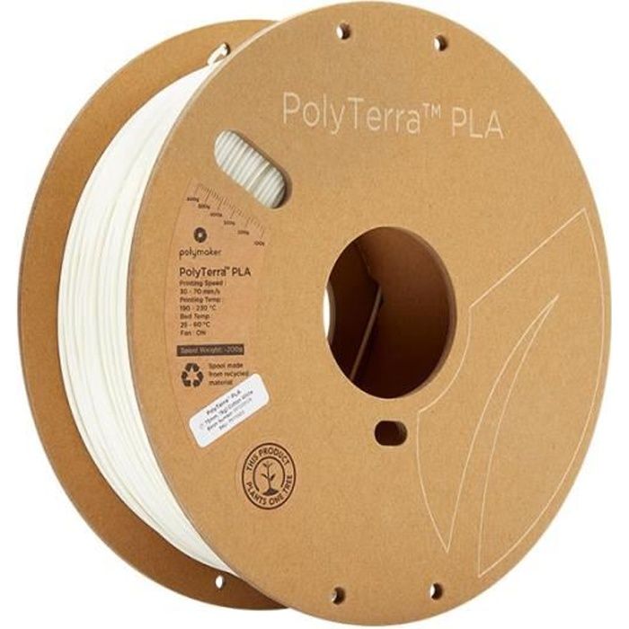 POLYMAKER - Filament PLA pour imprimante 3D - PolyTerra - 1.75mm - 1Kg - Blanc