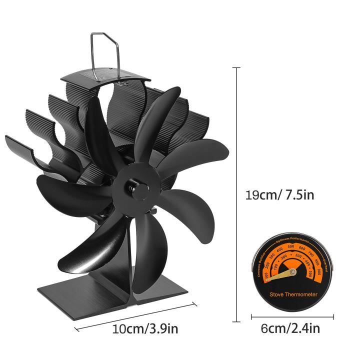 Ventilateur de cheminée - Mini poêle à bois noir à 7 lames, ventilateur de  cheminée écologique, Distribution+thermomètre - Cdiscount Bricolage