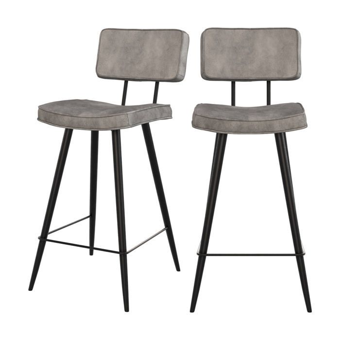 Lot de 2 chaises pour îlot central 66 cm en cuir synthétique gris - Texas - Maison Pavane