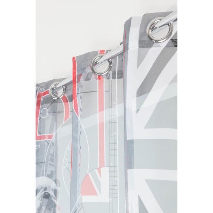 RideauDiscount Voilage Contemporain Original 6 Oeillets 140 x 240 cm Motif Funny Dog in London Blanc et Anthracite