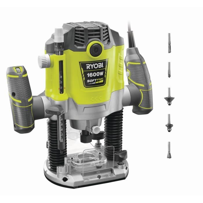 Défonceuse - RYOBI - 1 600 W - 10 000-26 000 tr/min - Pinces 8/6 mm - Démarrage progressif - 5 frais