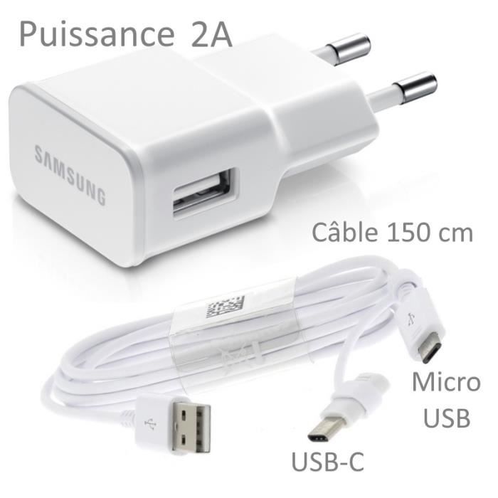 Pour Samsung Galaxy S8 : Chargeur USB Original + Câble Long 150 cm