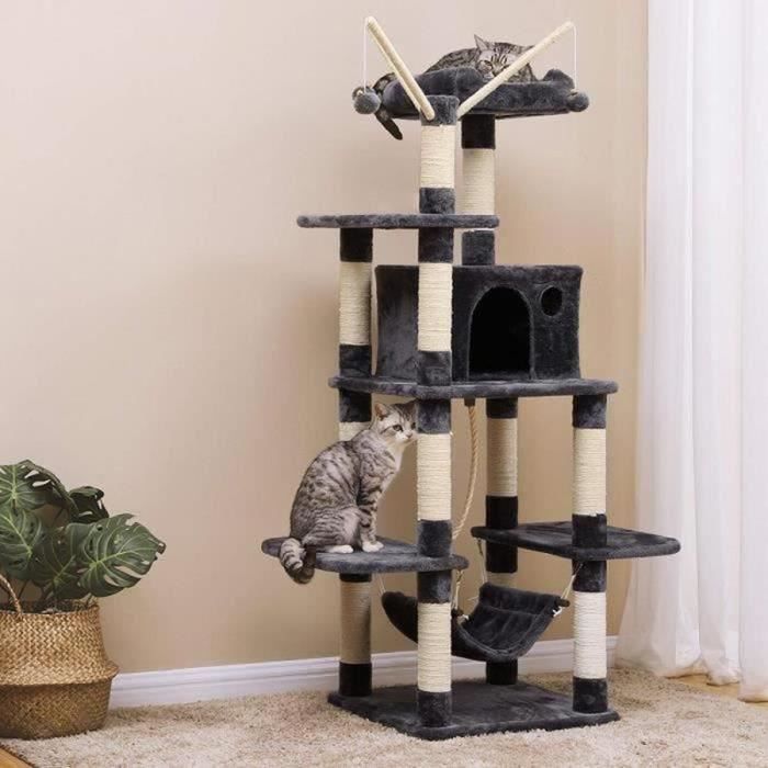 Feandrea Arbre A Chat 154 Cm Griffoir Niches Colonnes En Sisal Niche Gris Fonce Grande Capacite Stable Pct86g Cdiscount Animalerie