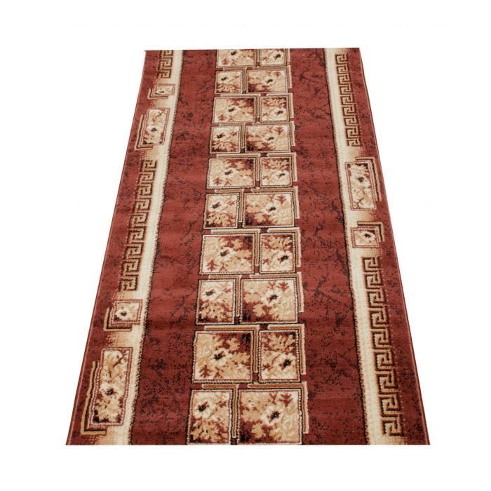 Tapis De Passage TAPISO Atlas - 70 X 300 Cm, Motif Fleures Rosase Bordure - Rouge Crème Beige, 100% Polypropylène