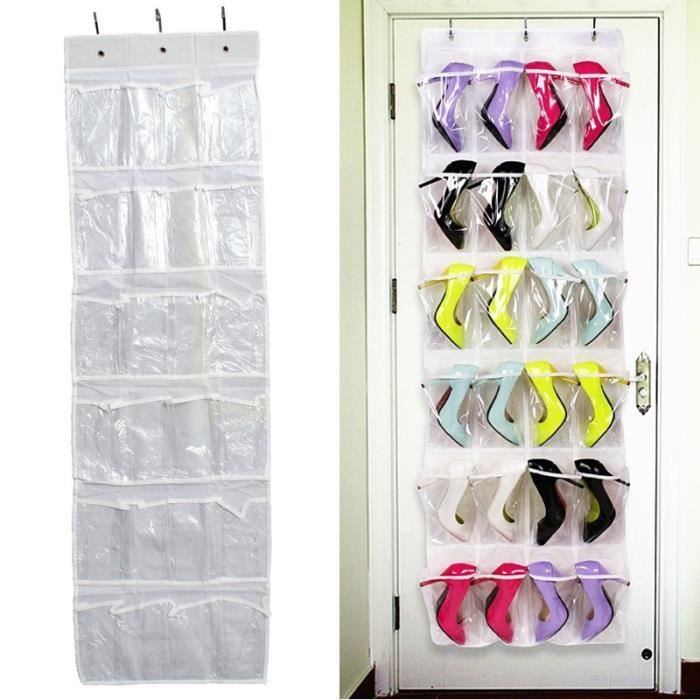 24 Poches de Rangement pour Chaussures Sac à Chaussures Suspendu Support de Rangement en Filet avec 3 Crochets pour Salon Chambre Salle de Bain 