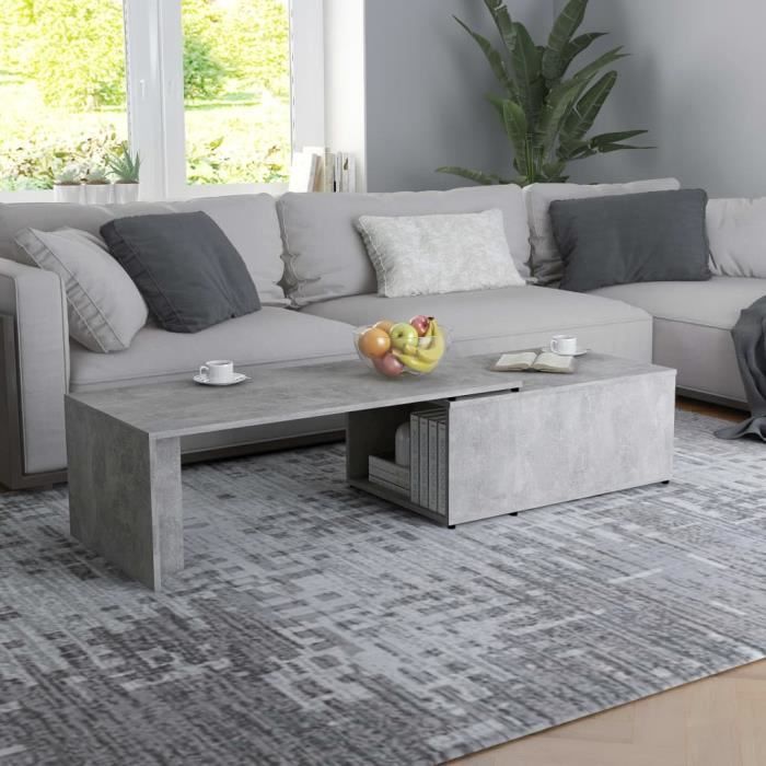 Truvito Table Basse en Aggloméré 150x50x35 cm Table de Salon Basse pour Chambre Bureau Gris béton