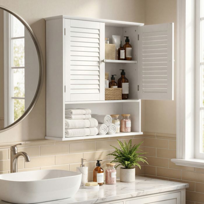 Meuble mural pour salle de bains VASAGLE - Double porte et étagère réglable - Blanc