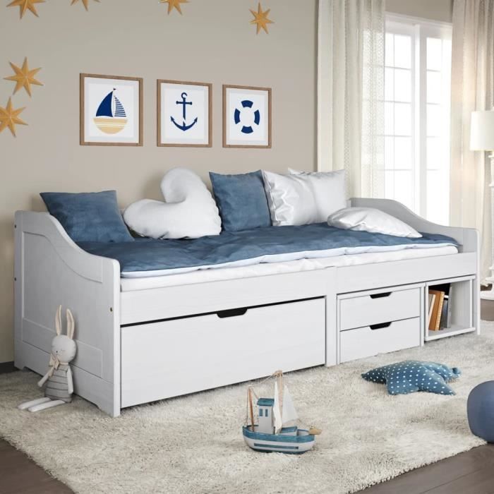 vidaXL Lit de jour avec 3 tiroirs IRUN blanc 90x200 cm bois pin massif 3185214