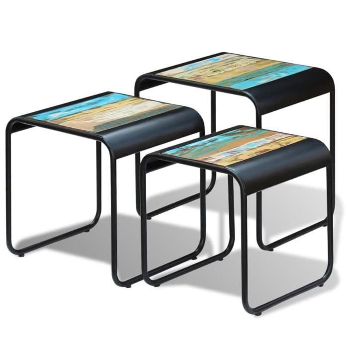tables gigognes - vidaxl - bois de récupération massif - vintage - rectangulaire - aspect bois