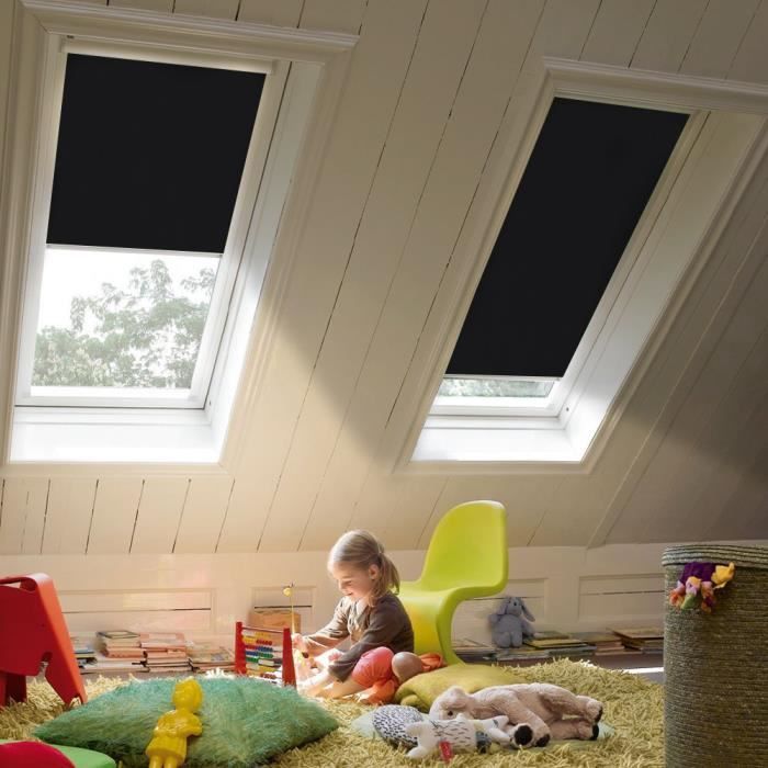 Store Plissé Obscurcissant Pour Fenêtre De Toit Velux – Modèle SK06, Tissu Graphite/blanc, Perçage Inclus