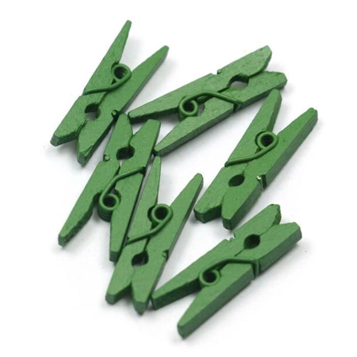 Lot De Pinces à Linge Mini En Bois 25mm Couleur Vert - Décoration Ou Bricolage