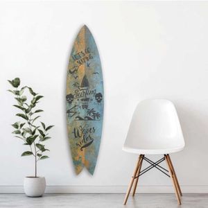 Planche De Surf Déco 80cm – Look Bois Motif Plaque – Ambiance Surfeur à La Maison