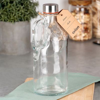 Lot De 4 Carafes En Verre FINEW (1L) Avec Couvercle Bambou Et étiquettes – Idéal Pour Jus, Eau, Vin
