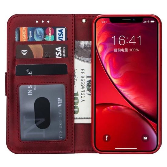 Étui Portefeuille En Cuir Pour IPhone 12/12 Pro - 3 Emplacements Cartes + Porte-Billets - Fermeture Magnétique - Orange