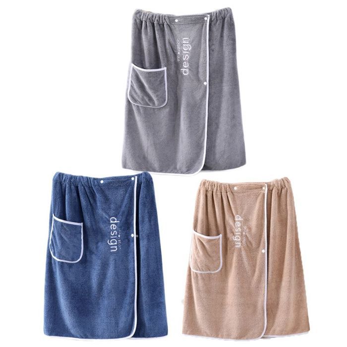 Jupe Serviette De Bain Pour Homme - Paréo Sauna Avec Poche Et Velcro - Léger, Séchage Rapide, Couleur Unie - 2