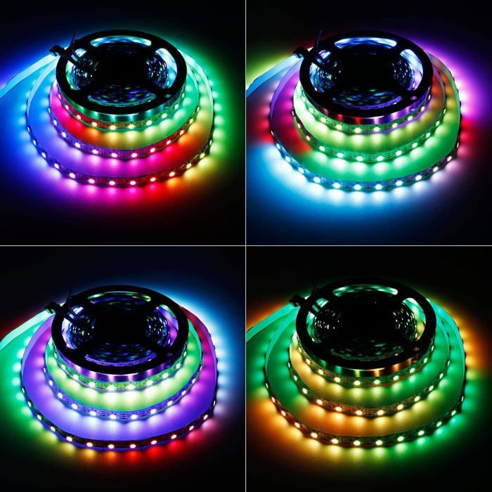 Bande Rack Color Bande LED RGB adressable 5V WS2812B,5M 300 LED 5050 SMD,PCB blanc,dream ...