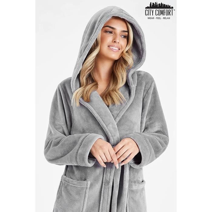 Robe de chambre femme peignoir femme polaire chaud capuche A86