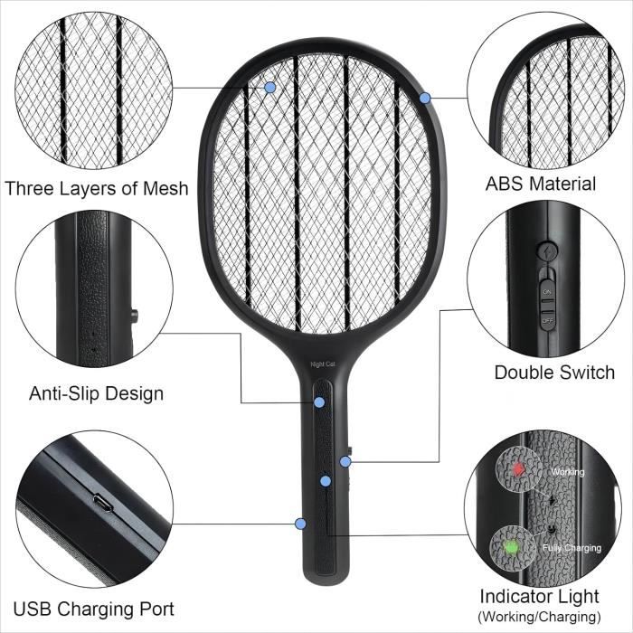 Raquette électrique Anti Moustiques, Rechargeable Par Usb, Pour Maison