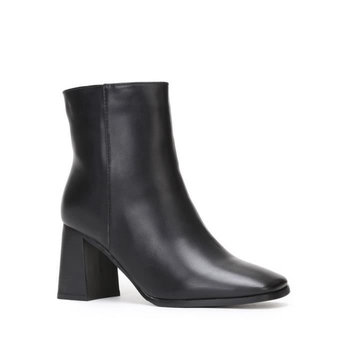 Bottines Femme Marque Noir Talon Large 8cm Fermeture Zip