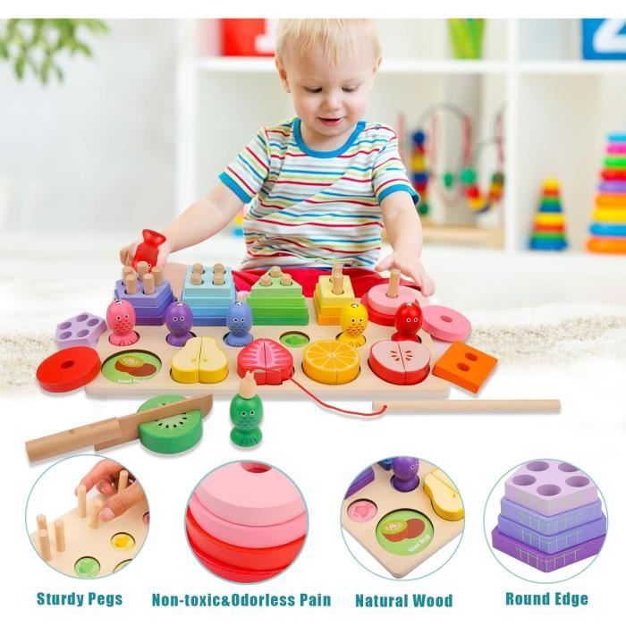 Jouet Éducatif En Bois Montessori - Formes Géométriques Colorées à Empiler Et Trier | Pour Enfants Dès 3 Ans, Développe Motricité Et Créativité