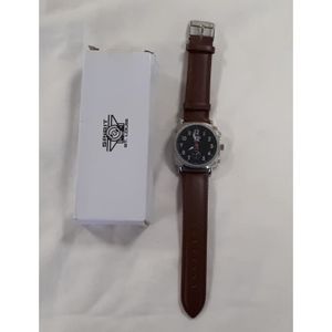 Montre Spirit St. Louis - Cadran Noir, Aiguilles Lumineuses, Bracelet Cuir Neuf, Jamais Servie