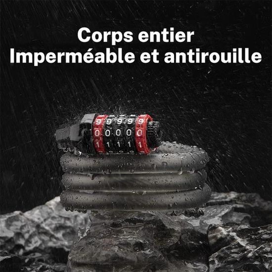 Antivol Vélo à Câble RockBros – 5 Chiffres – Noir – 304g – Neuf Sous Emballage