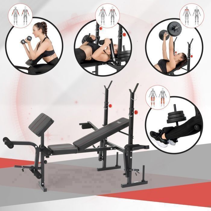 Banc de musculation Multistation Support de barre à biceps Réglable Pliable