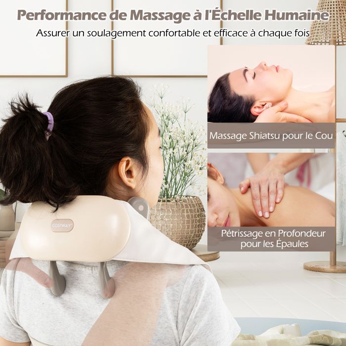 Coussin De Massage Sans Fil Alljoy - Shiatsu, Chauffant, 4 Têtes, Pour Le Cou, Dos Et épaules - Gris
