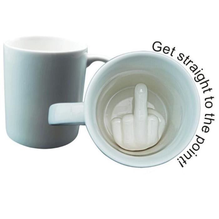 Tasse Doigt D'Honneur Céramique 280 Ml – Mug Humour Surprise Idéal Poisson D'Avril Ou Cadeau Collègue