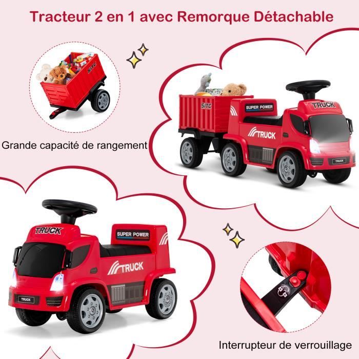 DREAMADE Camion Porteur Enfant avec Remorque de Rangement, Voiture ?� Pousser avec Volant Musique 