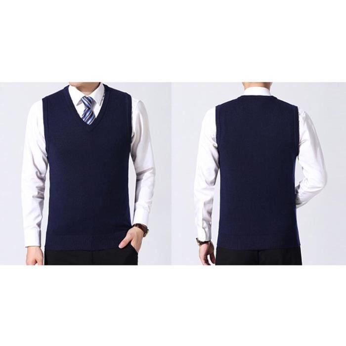 Gilet en Tricot Homme Sans Manches Col V Automne Hiver Couleur Unie Style Business Bleu marine Bleu marine Cdiscount Pret a Porter