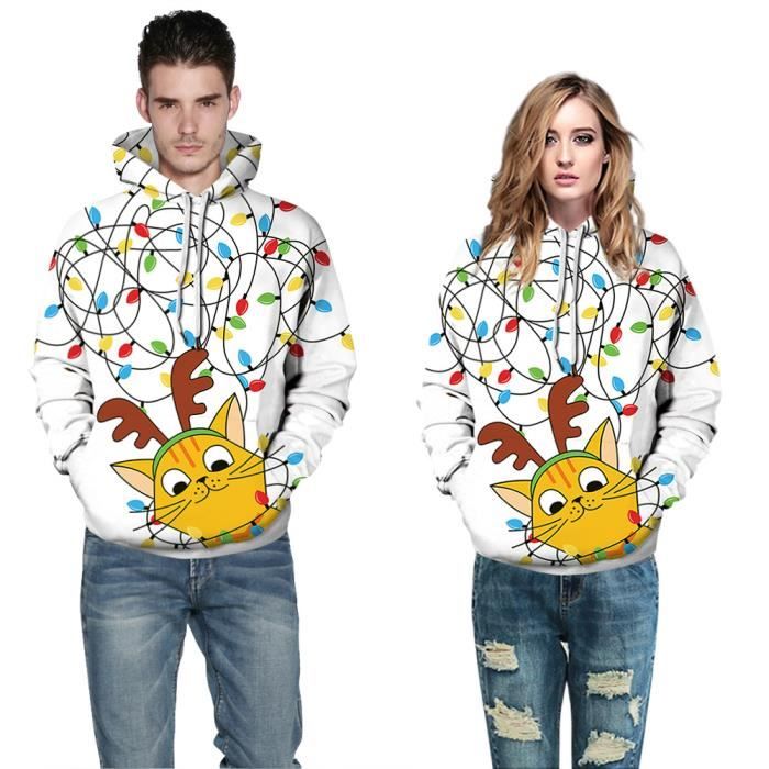 Sweat Homme A Capuche Noel Imprime 3D Col Capuche Manches Longues Decontracte Blanc Cdiscount Pret a Porter