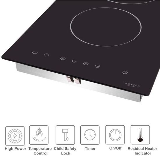 Noxton 2 Zone Domino plaque vitrocéramique Cuisinière Intégré 30 cm plaques électriques en verre noir