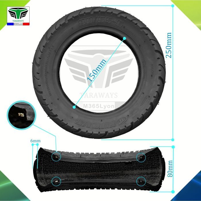 Pneu + Chambre 10×3 Off-Road Amitor – 255×80 Trotinette Électrique Antidérapant Antiusure Caoutchouc Butyle Épaissi