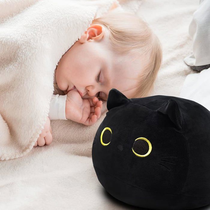 Oreiller Peluche Chat Noir – 50 Cm Ultra Doux, Kawaii, Lavable En Machine, Dès 3 Ans