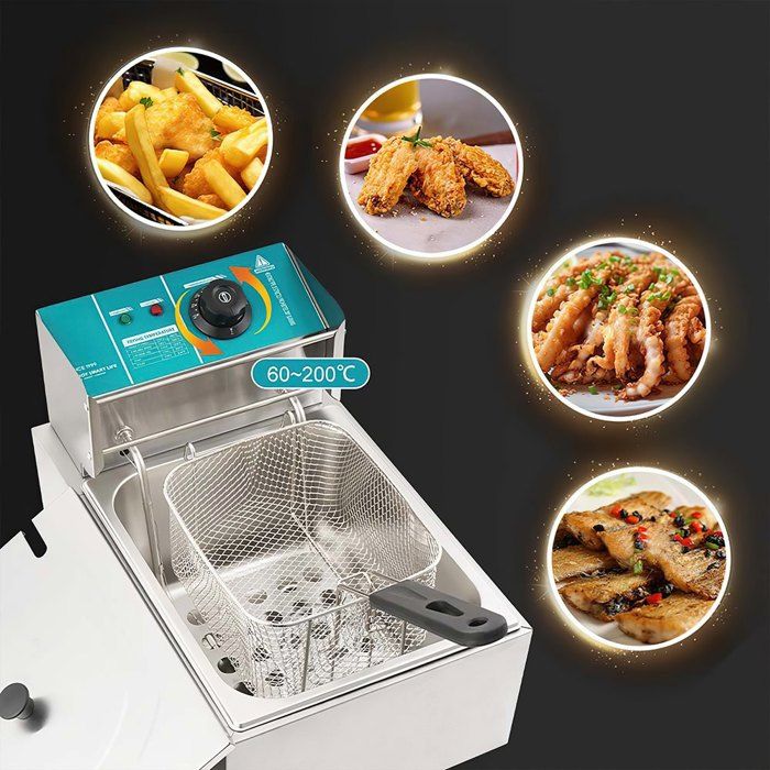 Fritteuse mit Öl 6L Edelstahl 2500W Profi Gastronomie Küche Kaltzonen Fritteuse Fritöse Fritteuse mit Öl 6L Edelstahl 2500W Profi Gastronomie Küche Kaltzonen Fritteuse Fritöse