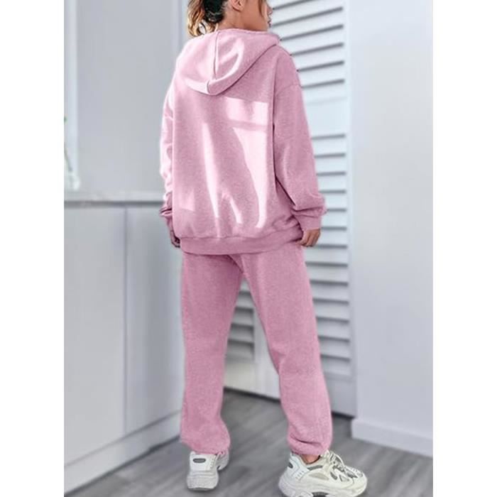 Ensemble survêtement jogging pantalon sweat capuche gris noir femme rose  hoodie