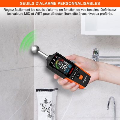 Testeur Humidité XUNTOP Testeur d'Humidité Bois sans Broches avec Alarme, Humidimetre Bois ℃/℉ Température/Humidité Ambiante, Capteur Humidité pour Bois Tendre Bois Dur Cloison Sèche Maçonnerie