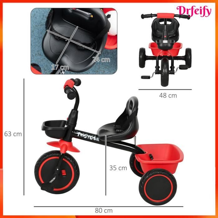 Tricycle 2 En 1 QPLAY Pour Enfants 2-6 Ans – Poignée Réglable Amovible, Panier De Rangement, Roues EVA – Noir – Sécurisé Et évolutif
