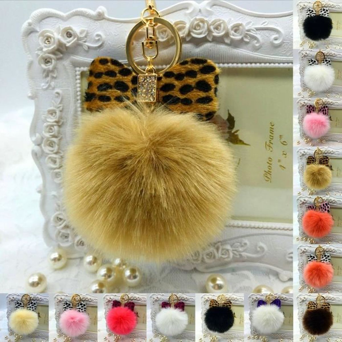 Porte Cle Porte Cle Pocket Pop 8cm Leopard En Fourrure Bowknot