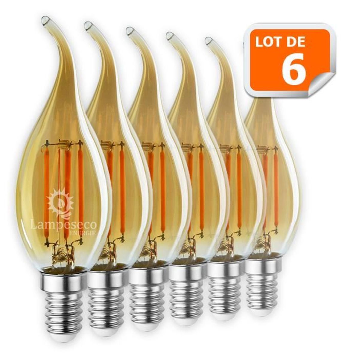 Lot de 6 Ampoules décorative led à filament Doré 4 watt (éq. 42 Watt