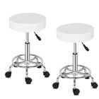 ALIGHTUP Tabouret à roulettes, Lot de 2 Tabouret de bureau pivotant réglable en cuir Hauteur réglable - Blanc