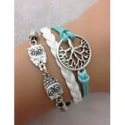 BRAND Bracelet - Arbre de vie et couple de hiboux - Turquoise - Simili, Cuir - Blanc