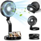 JIMIGO Ventilateur de bureau extensible et pliable, puissant et silencieux - 3 vitesses - avec lumière LED - port USB