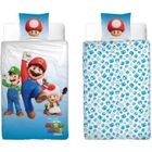 MARIOBROS Parure de lit 1 personne Mario Bros Luigi Tod Movie bleu - Housse de couette 140x200 cm + taie d'oreiller 60x70 cm