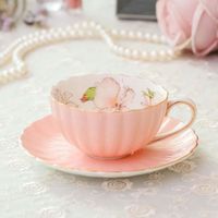 Service à café avec soucoupes,Ensemble tasse à café en céramique rose, Kubki, tasse et sous tasse de thé en porcelaine, - Type 1