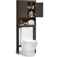 Bealife Meuble Dessus Toilettes WC avec Rangement à Deux Porte, Etagère De Rangement Polyvalent, Marron Foncé