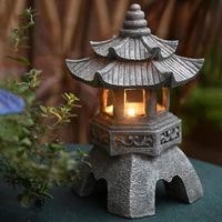 Statue de lanterne de pagode à énergie solaire - WOVTE - Style A - Résine écologique - Gris